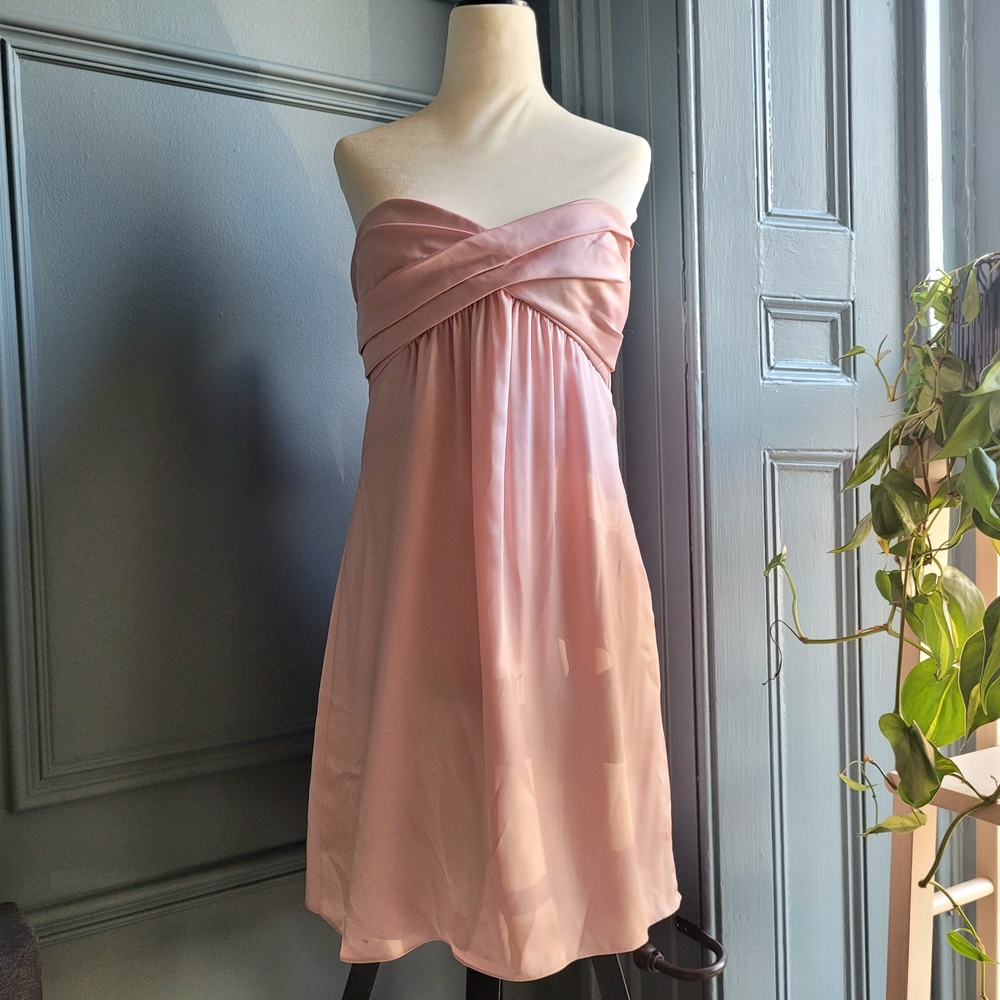 BCBGMaxAzria Blush Satin Strapless Dress
